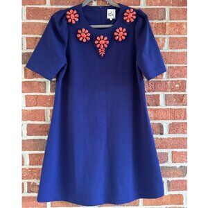 April Marin Embellished Mod Dress | Blue Shift | Jewel Accent | Size M